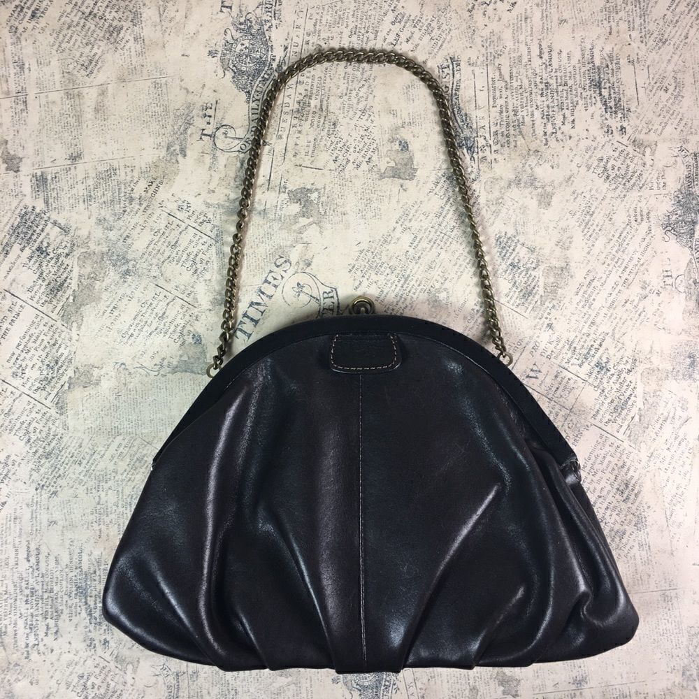 Fossil Vintage Leather Handbag Gold Chain Handle Shoulder Bag Y2K Purse
